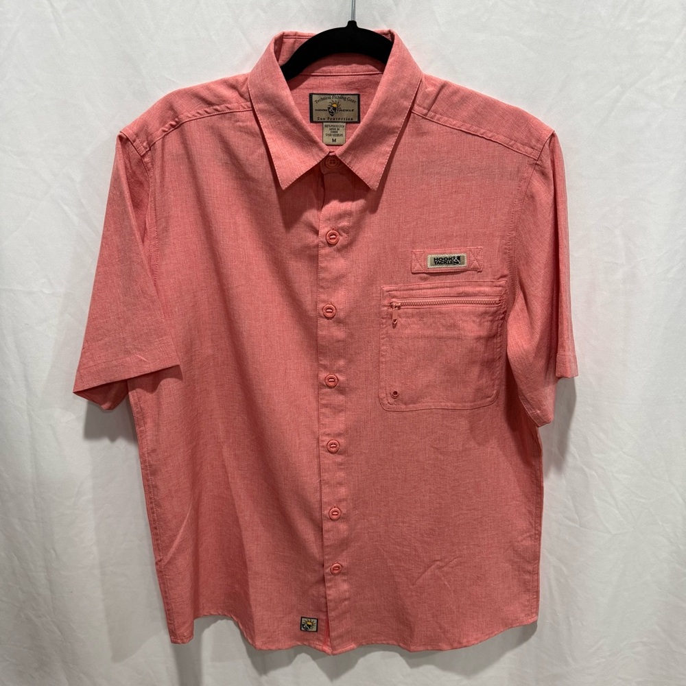 Hook and Tackle Sun Protection Fishing Shirt M Outdoor Travel Button Up Dad Bold